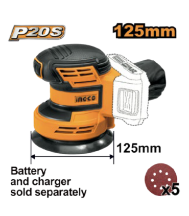 Ingco Lijadora Rotorbital Inalámbrica 125mm  - Pinturas Vero